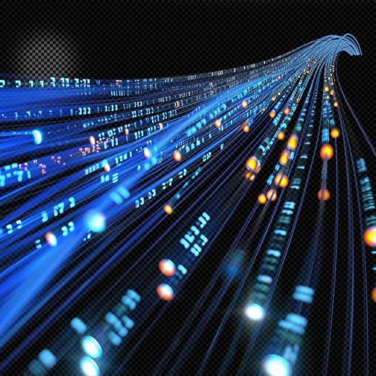 PSD efek cahaya transfer data kecepatan tinggi serat optik latar belakang transparan