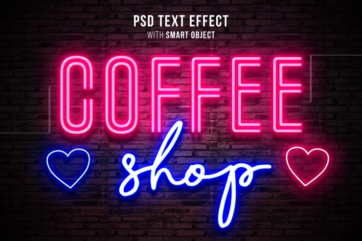 PSD efek teks neon kedai kopi