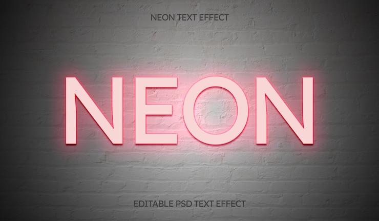 PSD efek teks neon yang dapat diedit di dinding bata putih