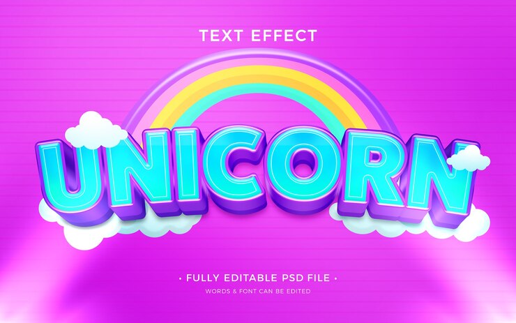 PSD efek teks tinta unicorn
