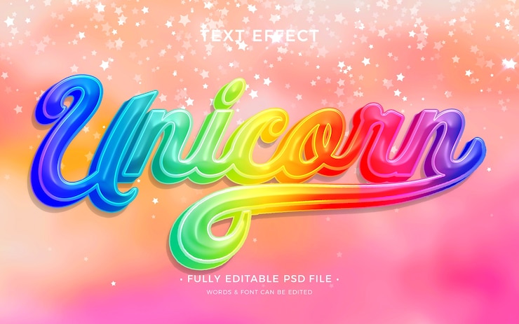 PSD efek teks tinta unicorn