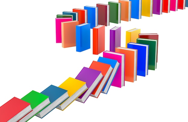 Effet domino de livres colorés rendu 3D isolé sur fond transparent
