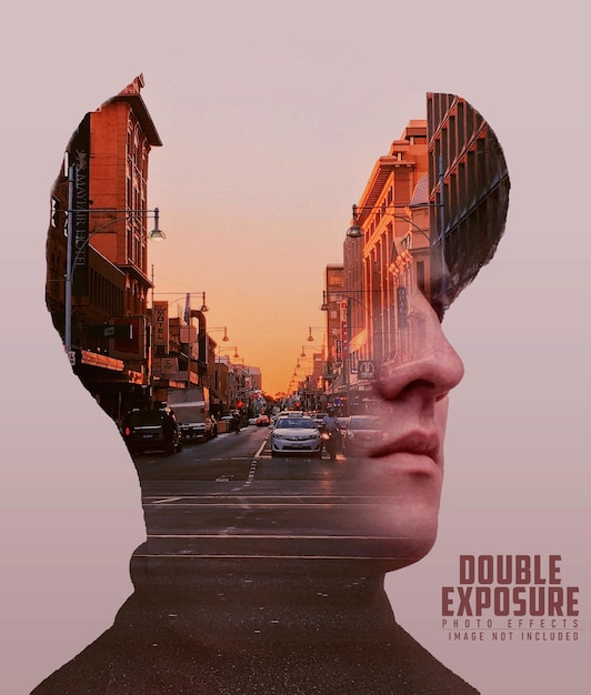 Effet de double exposition des feux de rue de la ville