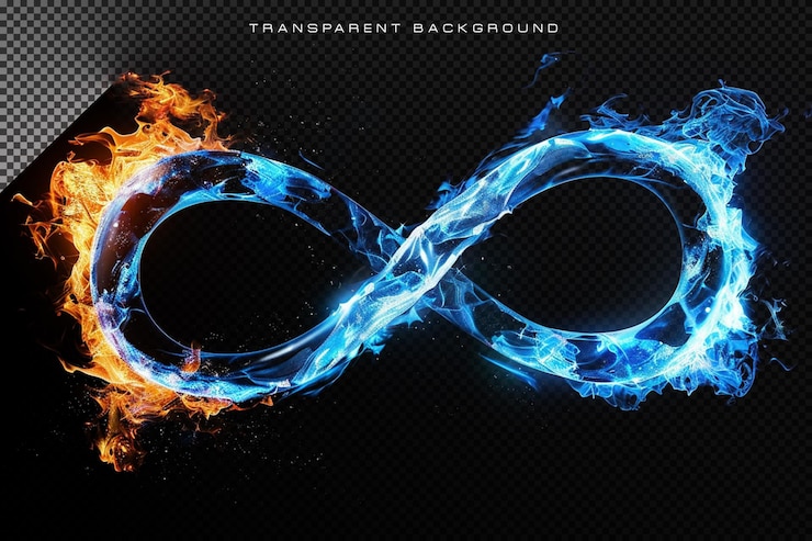 PSD effet de feu bleu et rouge infini sur un fond transparent