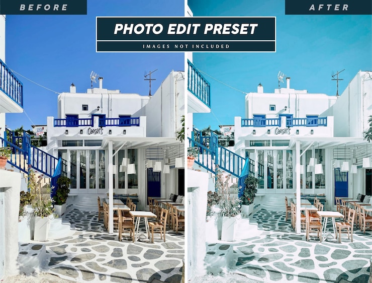 PSD effet de filtre prédéfini pour l'édition de photos cool pour la photographie de l'île de santorin en grèce