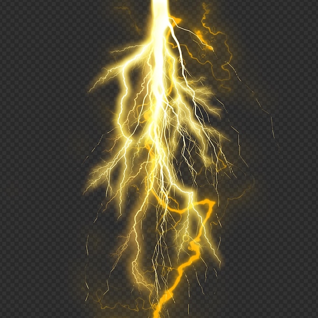 Effet de foudre jaune électrique brillant isolé sur fond transparent