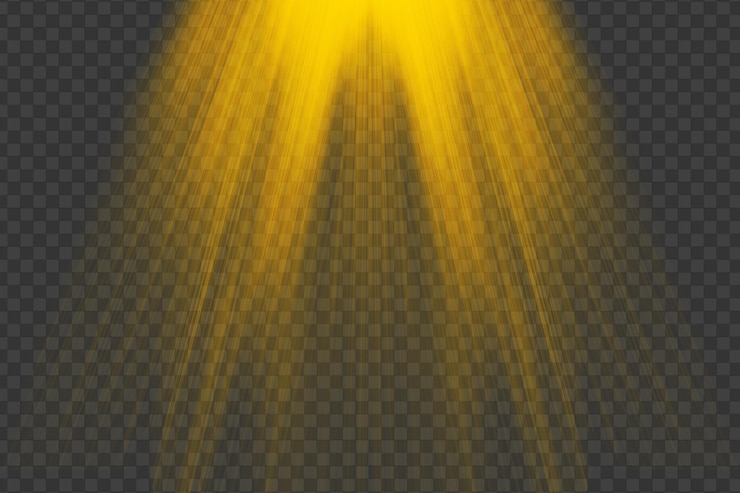 PSD effet de lumière abstrait de couleur jaune isolé sur fond transparent effet de rayons du soleil