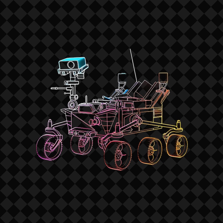 PSD effet de néon scintillant sur un atterrisseur et un rover avec un rectangle png y2k neon space designs