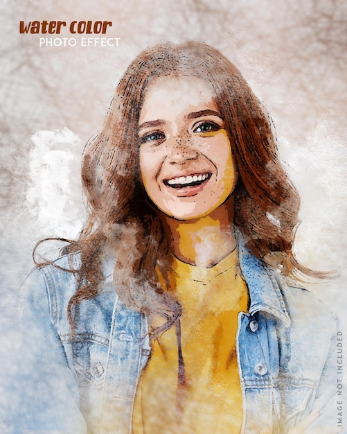 Effet Photo Aquarelle Une Affiche D'une Fille Avec Une Chemise Jaune