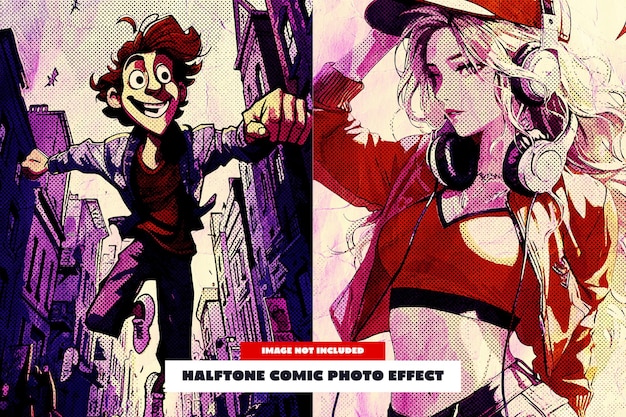 Effet photo de bande dessinée à demi-ton pour affiche