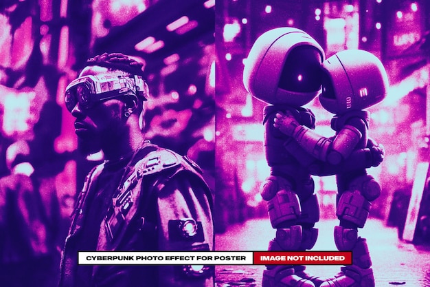 PSD effet photo cyberpunk pour une affiche