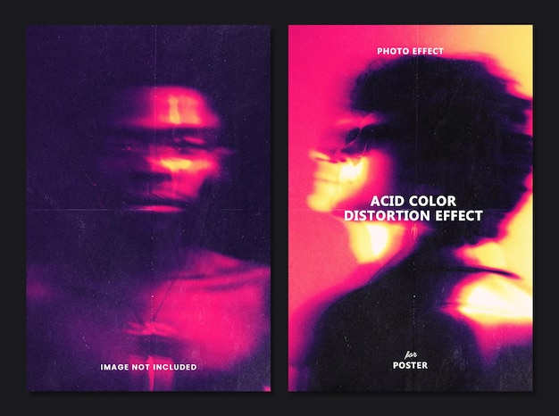 PSD effet photo de distorsion de couleur acide pour affiche