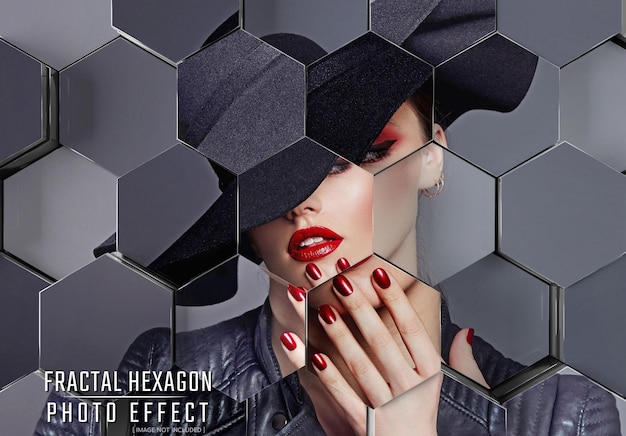 PSD effet photo fractal hexagonal mockup