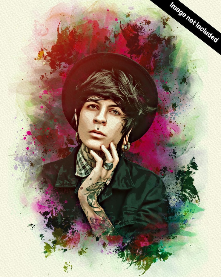 PSD effet photo photoshop de peinture de médias mixtes réalistes