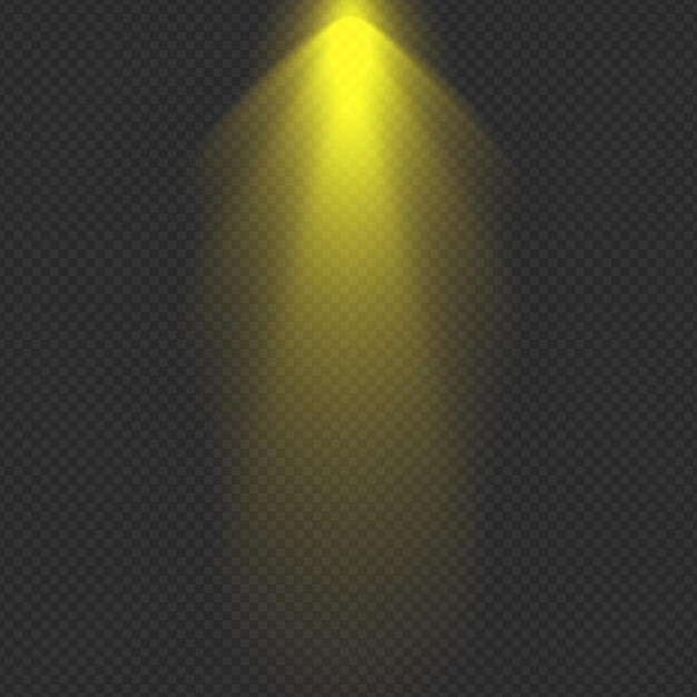 PSD effet de rayons de projecteur jaune vertical isolé sur fond transparent