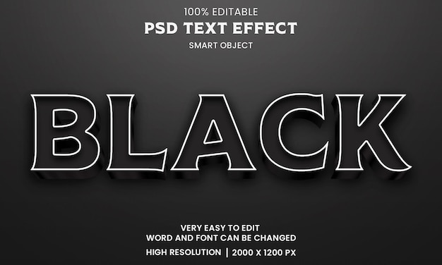 Effet de style d'effet de texte 3d noir premium psd