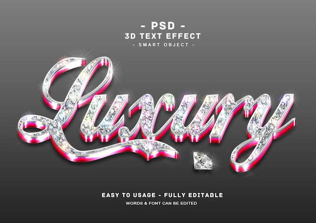 PSD effet de style de texte de luxe en diamant rose 3d