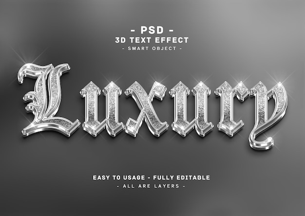 Effet de style de texte de luxe en paillettes d'argent 3d