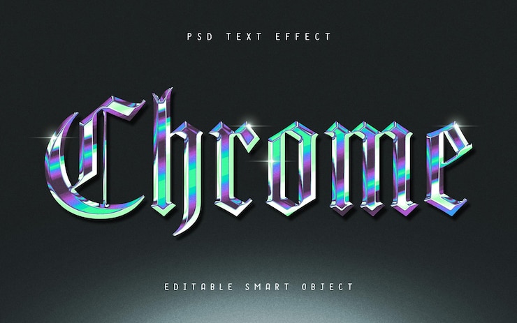 PSD effet de style de texte en métal chrome à gradient à la mode modèle de titre psd