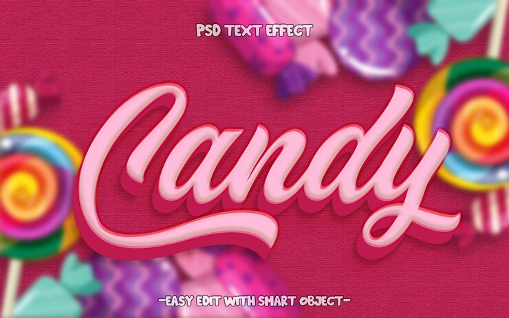 PSD effet de style de texte modifiable en 3d de cartoon candy