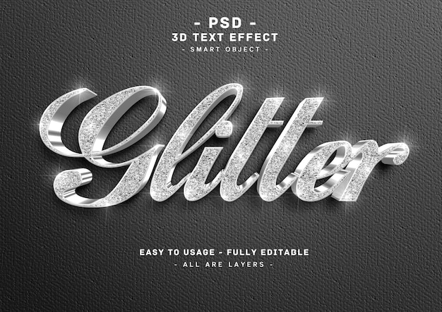 Effet De Style De Texte De Paillettes D'argent 3d