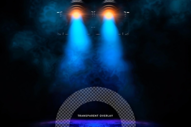 PSD effet de superposition vfx sur fond transparent du faisceau d'éclairage de scène des projecteurs