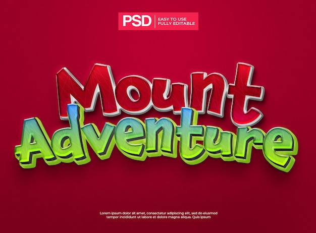 PSD effet de texte 3d d'aventure de montage de jeu