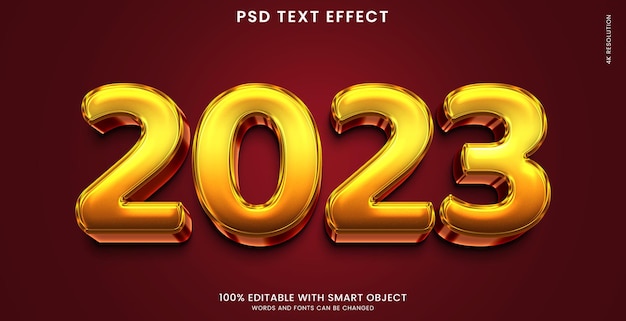 PSD effet de texte 3d brillant doré 2023