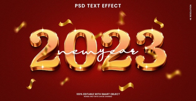 Effet De Texte 3d Doré Du Nouvel An 2023 Avec Un Beau Fond Et Des Confettis