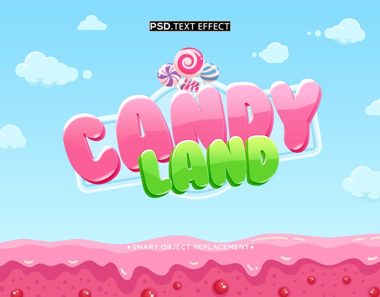 PSD effet de texte 3d du dessin animé candy land