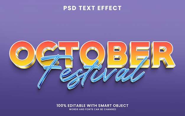 Effet de texte 3d du festival d'octobre