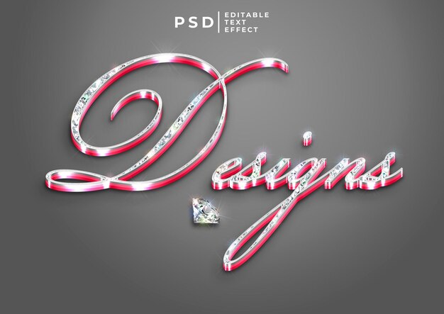 PSD effet de texte 3d élégant avec des diamants roses