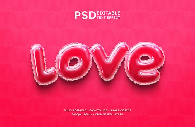 Effet De Texte 3d Feuille D'amour Valentine