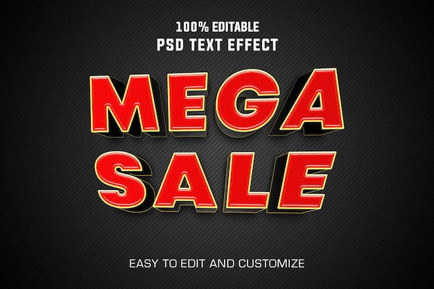 PSD effet de texte 3d mega sale avec fond noir