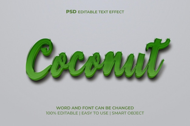 Effet de texte 3d modifiable de noix de coco