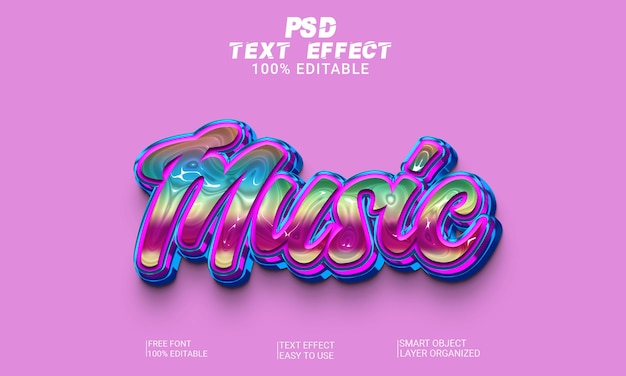 PSD effet de texte 3d de musique