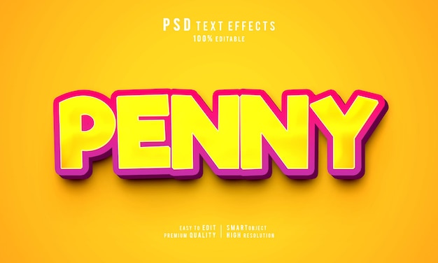 Un Effet De Texte 3d Penny Rose Créatif Brillant Avec Un Fond Jaune