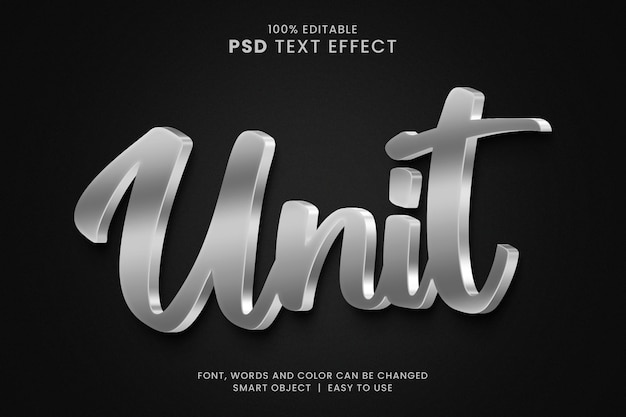 PSD effet de texte argenté de l'unité de style 3d