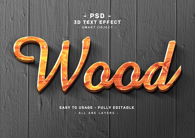 Effet de texte en bois style brillant 3d