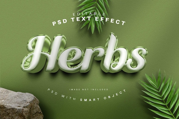 PSD effet de texte brillant 3d d'herbes vertes