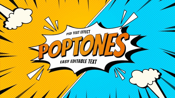 PSD effet de texte comique poptones