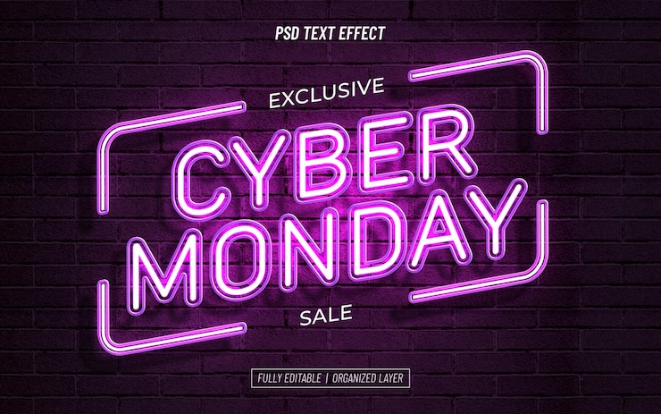 PSD effet de texte cyber monday