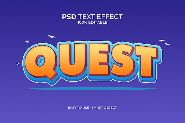 Effet de texte de dessin animé PSD Quest