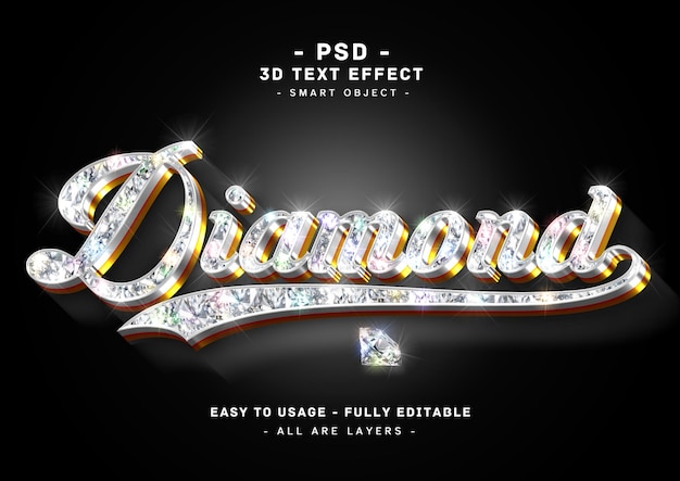 PSD effet de texte diamant 3d argenté style doré