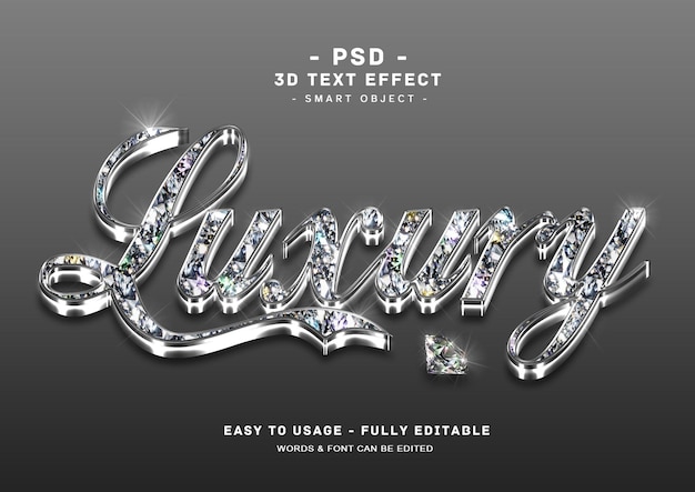 PSD effet de texte en diamant noir 3d de luxe