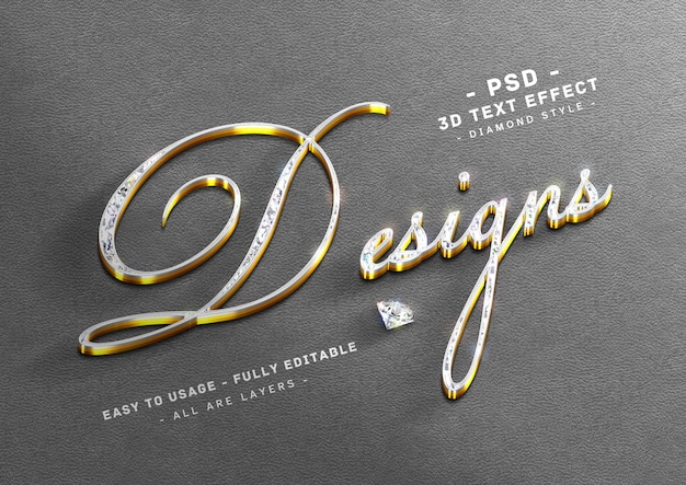 PSD effet de texte diamant style doré 3d