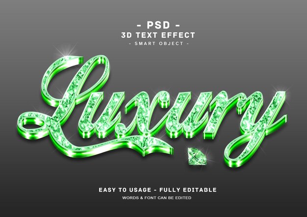 PSD effet de texte en diamant vert 3d de luxe