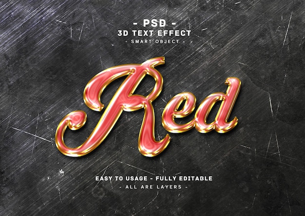 PSD effet de texte doré rouge 3d