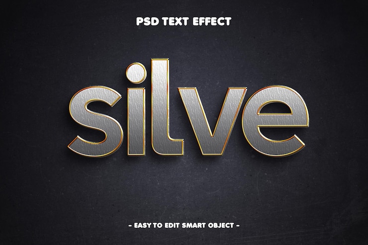 PSD effet de texte éditable en métal argenté