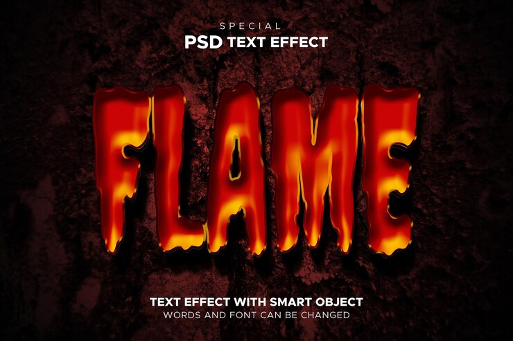 PSD effet de texte de flamme de maquette de logo de style 3d modifiable